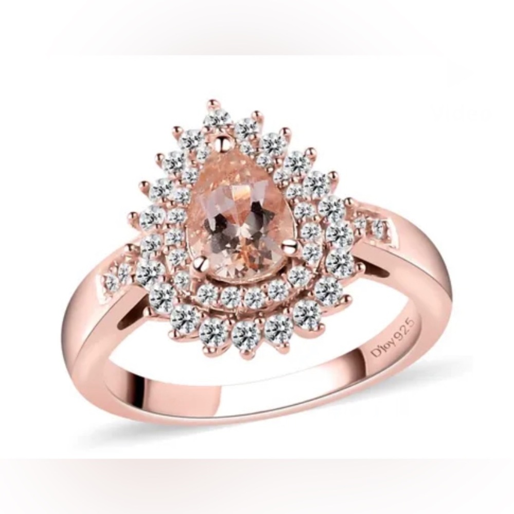 Marropino Morganite, White Zircon, Vermeil RG/Sterling Silver Ring 1.15ctw